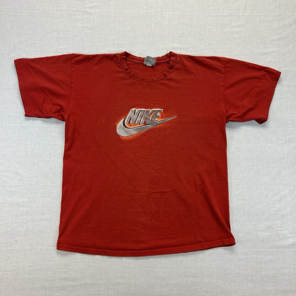 Vintage 90s Y2K Nike T-Shirt Men's Large Red Script Logo Casual Streetwear Retro